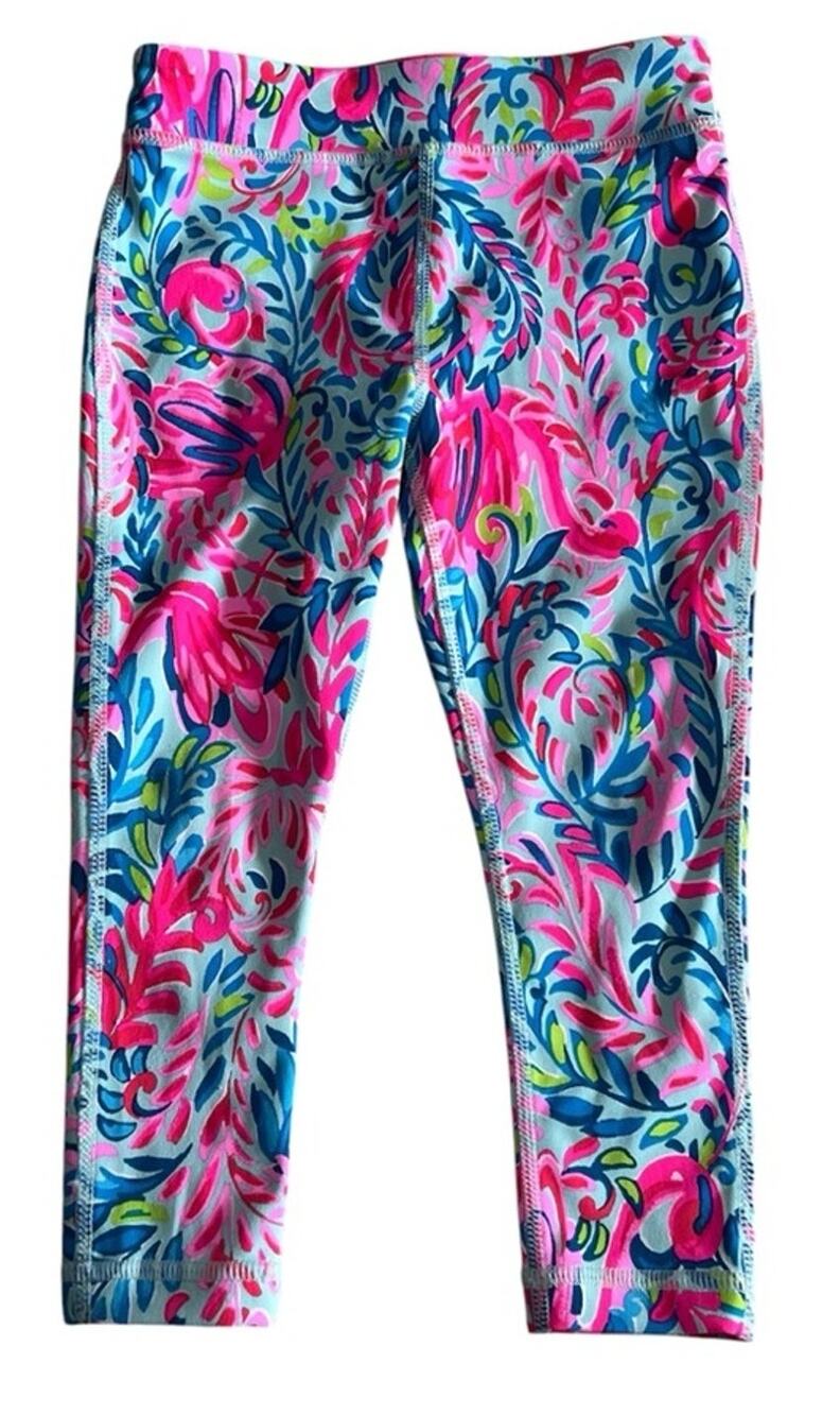 Lilly Pulitzer Luxletic Mini Weekend Leggings Girls size XS Surf Blue Flim Flam